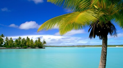 Fototapeta premium Palm Tree Overlooking a Tropical Lagoon