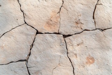 Obraz premium Close-up view of cracked, light-colored stone surface with visible fissures.
