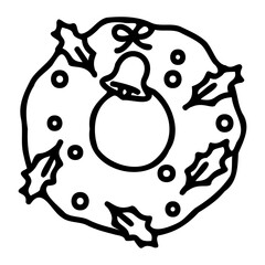 Christmas wreath doodle vector icon.