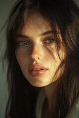 Fototapeta premium A close-up of a woman's face with long, flowing hair