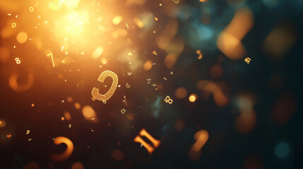 Mathematics background with 3D numbers and symbols floating in space, illuminated by soft light