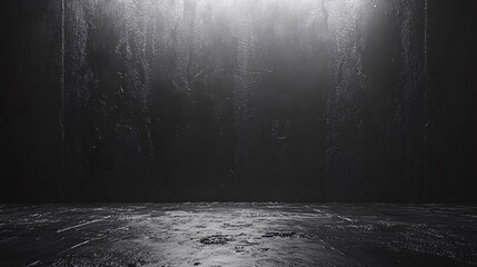 Rough black wall texture background with a dark concrete floor or an old grunge appearance
