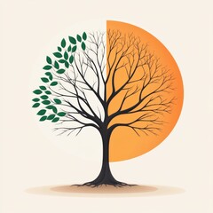 Explore the metaphor of change in nature through the duality of a tree and setting sun