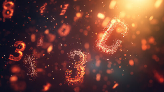 Mathematics background with 3D numbers and symbols floating in space, illuminated by soft light - Powered by Adobe