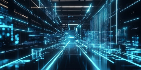 Futuristic Technology Retail Warehouse Utilizing Industry 4.0 Processes for Digitalization and Data-Driven Visualization. Advanced Systems Analyzing Goods for Efficient Inventory Management 