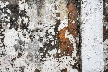 Fototapeta premium Abstract texture of a weathered wall with peeling paint and rust.