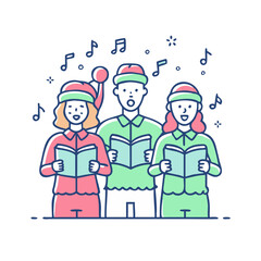 carolers singing vector art,  flat illustration carolers singing icon