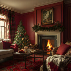 fireplace with christmas decorations
