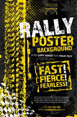 Rally poster grungy and halftone background with tire tracks © Jaroslav Machacek