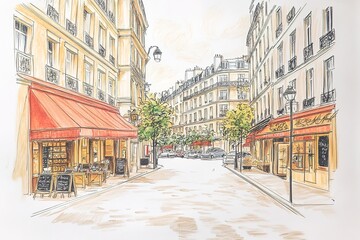 Fototapeta premium Building view with landmark of Cannes City in France. Watercolor splash with hand drawn sketch illustration in vector. 