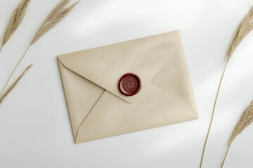 Sealed envelope with wax stamp and dried grass.