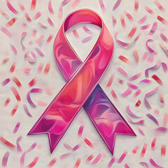 A pink ribbon is placed on a white background. Breast cancer Awareness program concept