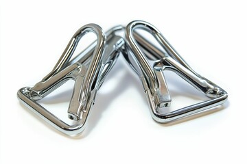 Two shiny metal clasps on white background.