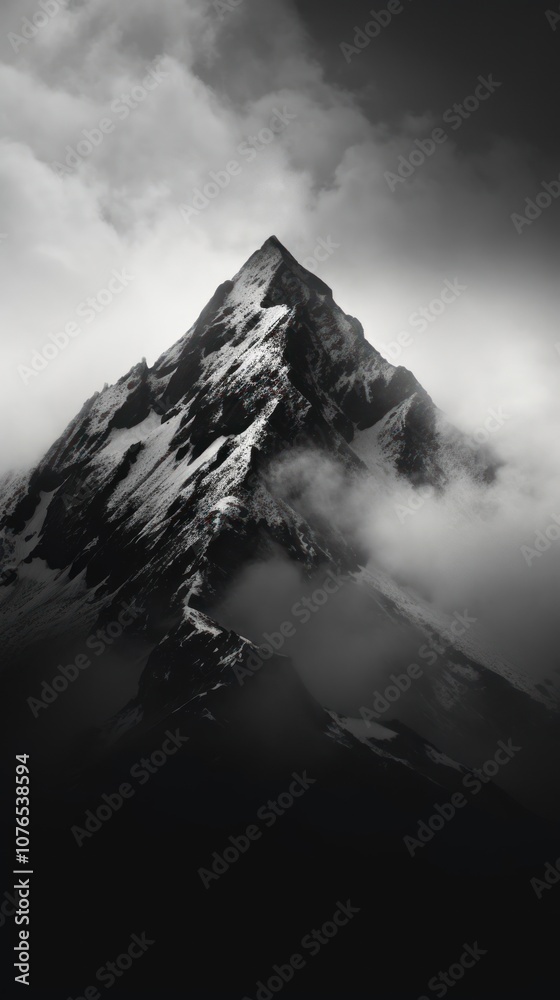 Canvas Prints Photography of highest mountain with clouds monochrome outdoors nature.