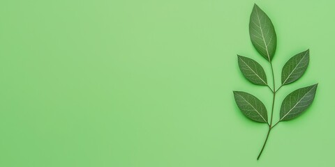 Fototapeta premium A fresh green leaf arrangement on a vibrant green background for a calming effect.