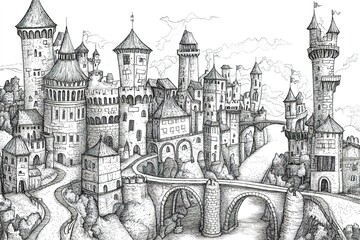 Obraz premium City illustration with a lots of detailed buildings and trees 