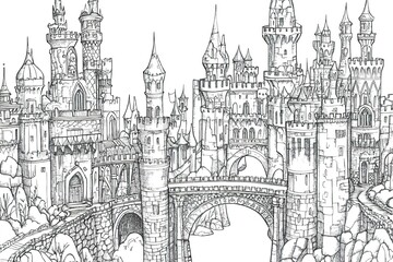 City illustration with a lots of detailed buildings and trees
