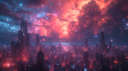 Fototapeta premium City in the stars, with soaring structures