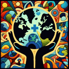 Obraz premium Felt art patchwork, World health day concept, Our planet, our health