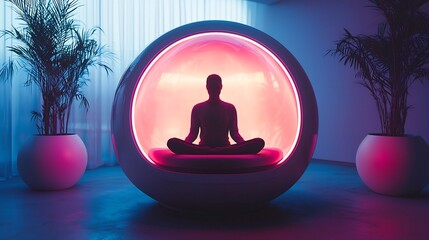 Futuristic Meditation Pod with Immersive Glowing Lights for Mindful Relaxation and Self Care