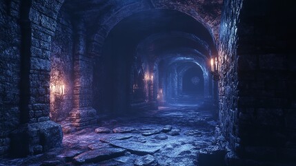 Mysterious stone archway leading into darkness.