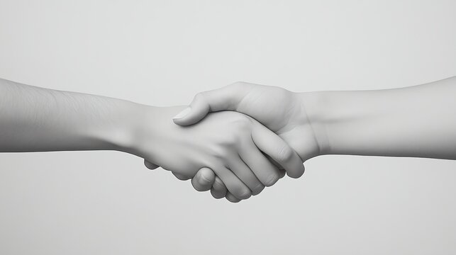 Naklejki Two hands shaking against a white background.