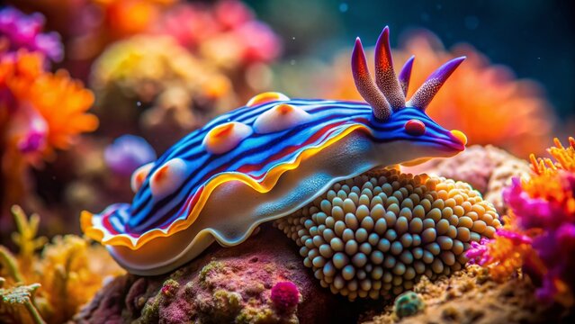 Stunning Close-Up of an Unidentified Nudibranch in the Crystal Clear Waters of Chuuk Druk Lagoon, Micronesia with Vibrant Colors and Detailed Textures in High Depth of Field