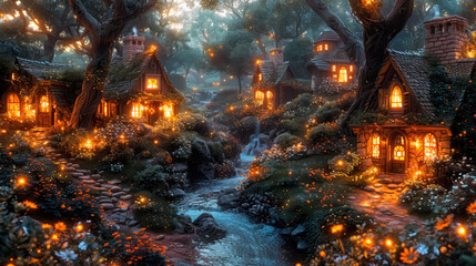 Unbelievable woodland illuminated by brilliant lights