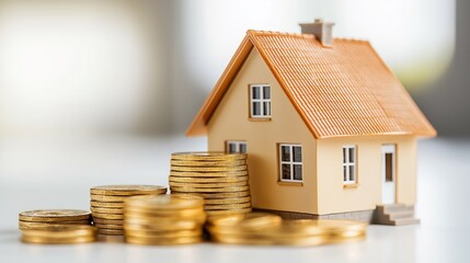 House model with coins representing home investment and real estate