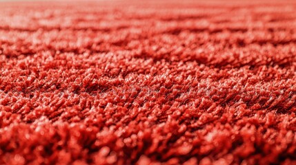 Close-up of a textured red carpet, showcasing its fibers and color.