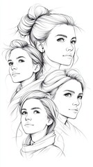 Monochrome Sketch of Women Leaders in Planning Session