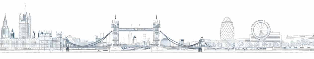 Obraz premium A line drawing of the London skyline, featuring the Tower Bridge