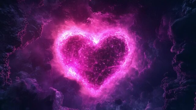 Galaxy heart. Bright light in a space arranged in the shape of a heart. Romantic magic night, love and Valentine's day card. Futuristic universe background with heart