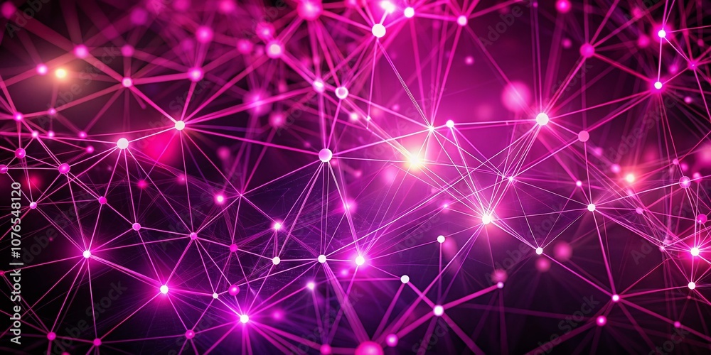 Poster stunning pink network patterned background with dots and lines in a connected polygons plexus design