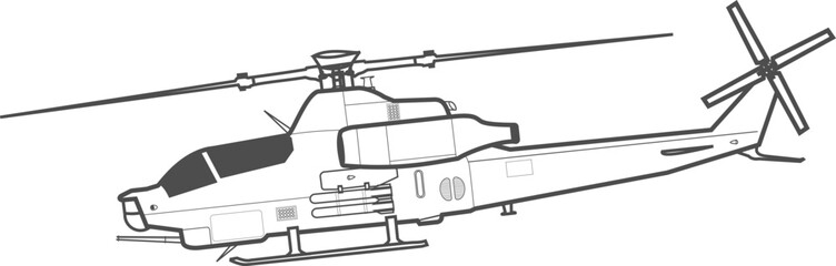 AH-1Z Viper attack helicopter, dark gray outline, side view icon.