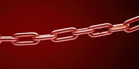Obraz premium Close-up of a metallic chain on a red background, symbolizing strength and connection.
