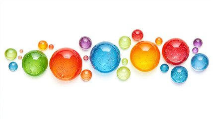 Colorful droplets on a white background, fluid, waterdrop, bubble, colorful jelly beans