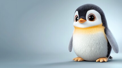 The cute cartoon penguin character is portrayed with big, round eyes and a soft smile, exuding a sense of friendliness and warmth that is sure to captivate anyone who lays eyes on it