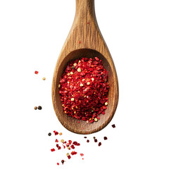 Crushed chili peppers in a wooden spoon. 