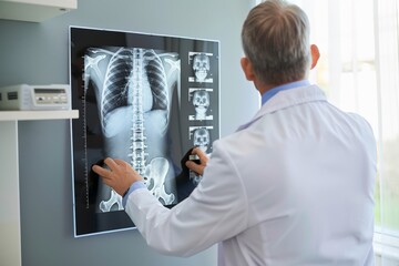 Chiropractor Examining Scoliosis X-Ray of Patient