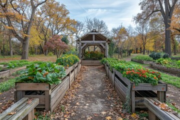 Obraz premium Community Urban Farm with Fresh Produce in Soft Light