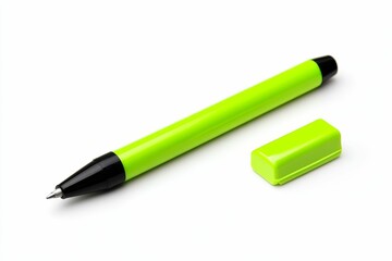 Green pen and cap on white background.