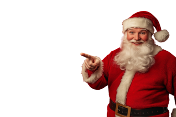 Isolated santa claus is pointing and smiling. Santa is holting a sign. Advertisement. Transparent. Template. 