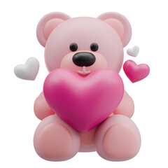 Cute Plush Teddy Bear Holding Heart Surrounded by Floating Hearts