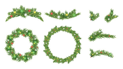 Pine tree branch, christmas frame, corner , border