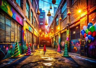 Urban Exploration Photography: Creative Birthday Tags in a Gritty Urban Setting with Vibrant Colors and Unique Textures, Perfect for Celebrating Milestones in an Edgy Style