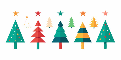 A collection of Minimalist Christmas tree icons set vector on a white background 