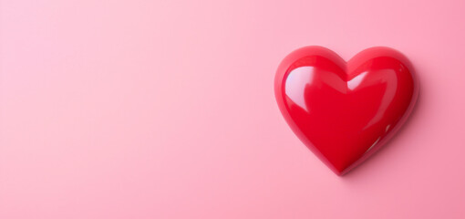Fondo rosa con un coraz&oacute;n rojo aislado en el lado derecho de la imagen.