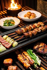 Naklejka premium 炭火で焼いた焼き鳥