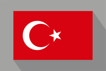 Turkish flag with shadow, vector illustration. The national flag of Turkey.